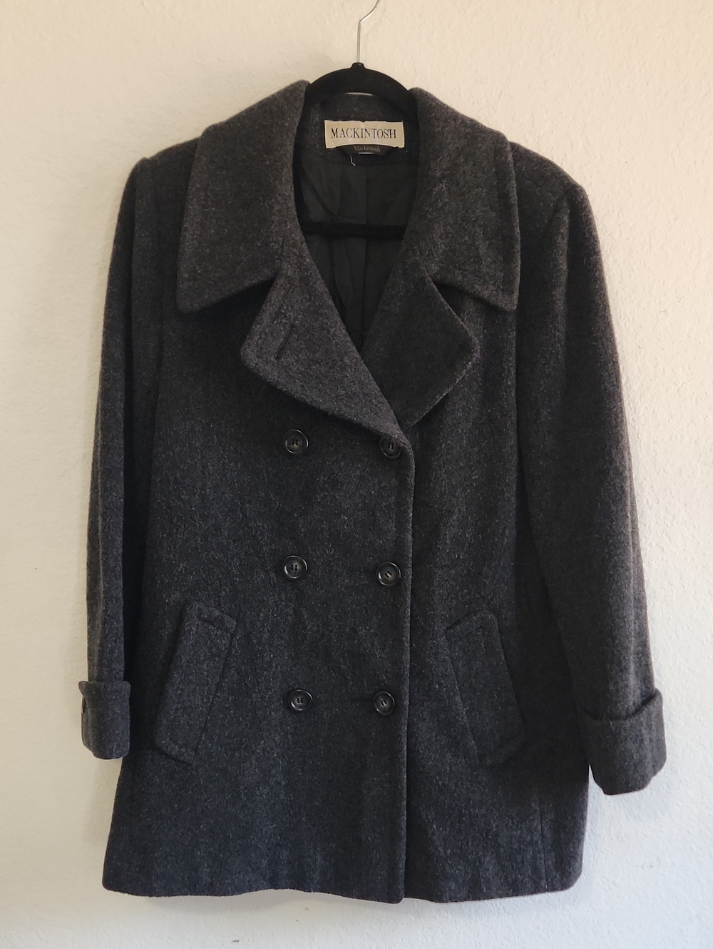 Vintage Mackintosh 100% Wool Double Breasted Peacoat Charcoal M/L Quiet Luxury